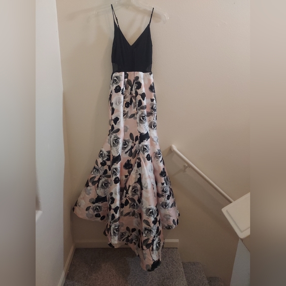 Windsor Black Top with Mesh Midriff Floral Pink and Tulle Train Full Skirt Dress - Picture 4 of 12